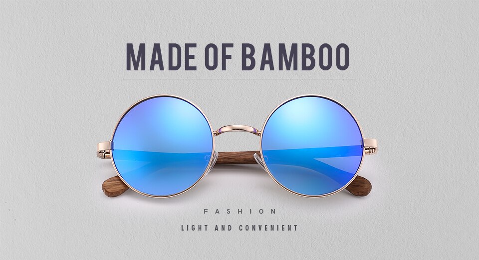 HU WOOD Trendy Steampunk Sunglasses Men Women Retro Sun Glasses Round Natural Wood Frame Log Eyewear UV400 Daily Fishing GR8024