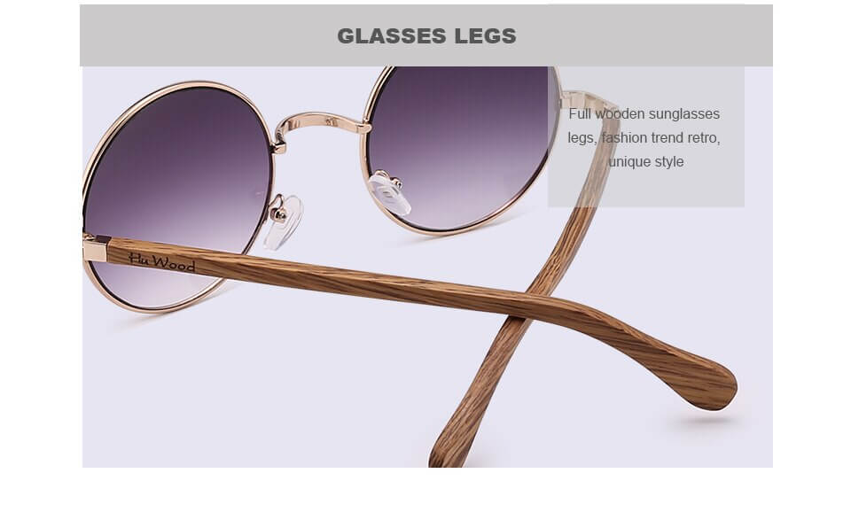HU WOOD Trendy Steampunk Sunglasses Men Women Retro Sun Glasses Round Natural Wood Frame Log Eyewear UV400 Daily Fishing GR8024