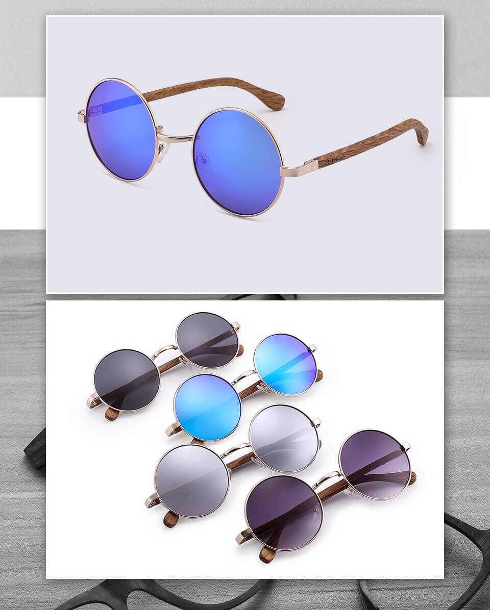 HU WOOD Trendy Steampunk Sunglasses Men Women Retro Sun Glasses Round Natural Wood Frame Log Eyewear UV400 Daily Fishing GR8024