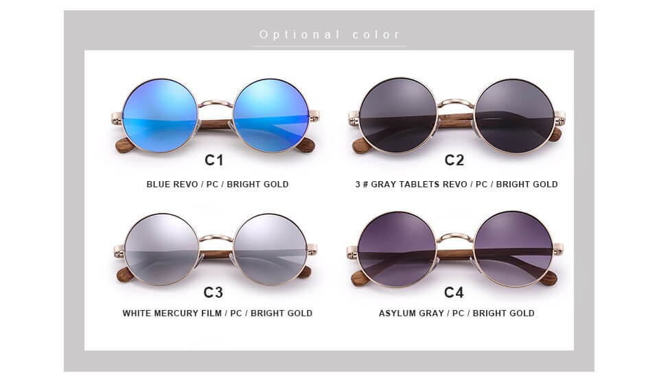 HU WOOD Trendy Steampunk Sunglasses Men Women Retro Sun Glasses Round Natural Wood Frame Log Eyewear UV400 Daily Fishing GR8024