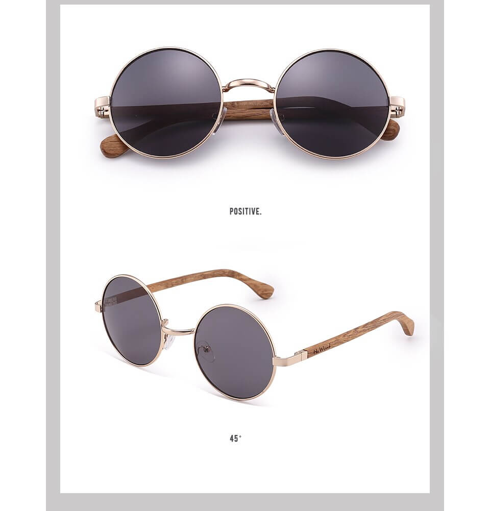 HU WOOD Trendy Steampunk Sunglasses Men Women Retro Sun Glasses Round Natural Wood Frame Log Eyewear UV400 Daily Fishing GR8024