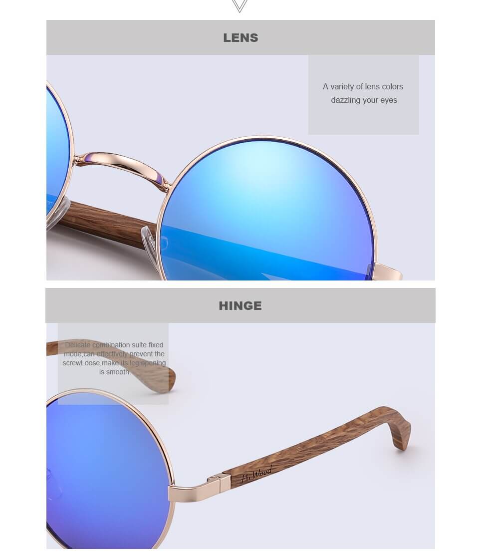 HU WOOD Trendy Steampunk Sunglasses Men Women Retro Sun Glasses Round Natural Wood Frame Log Eyewear UV400 Daily Fishing GR8024