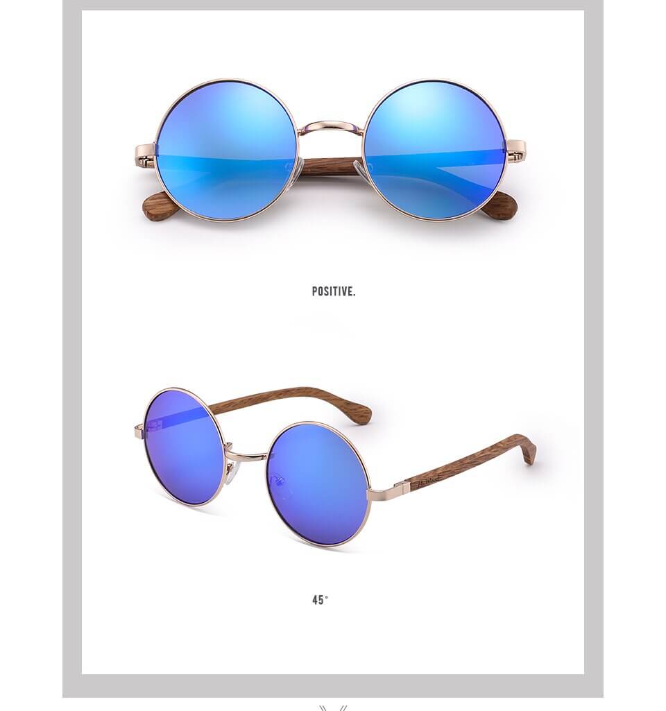 HU WOOD Trendy Steampunk Sunglasses Men Women Retro Sun Glasses Round Natural Wood Frame Log Eyewear UV400 Daily Fishing GR8024