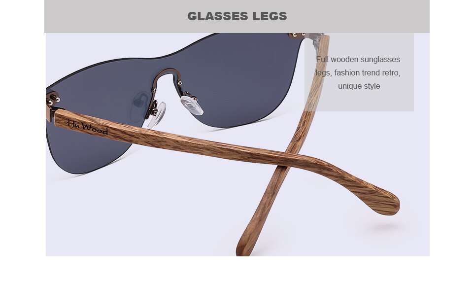 HU WOOD Brand Rimless Sunglasses Men Women Sun Glasses Natural Log Wood Frame Fishing Fishing Goggle Eyewear UV400 GR8026
