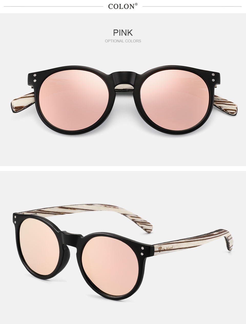 HU WOOD Round Sunglasses For Men Polarized Pink Uv400 Lens Sun Glasses Women Gafas de sol Wooden 2021 Nen Wooden Design
